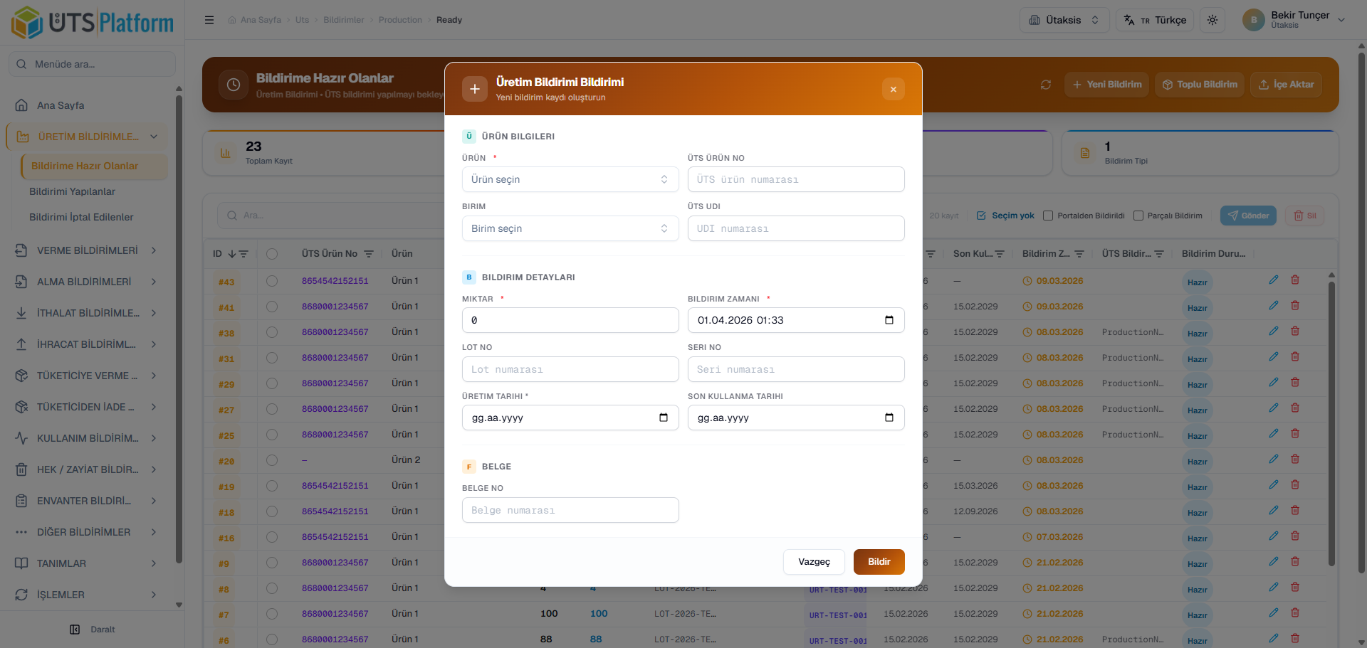 ÜTS Platform Raporlar